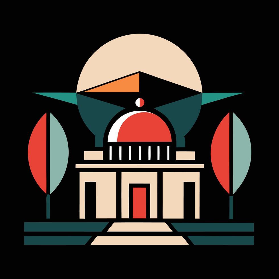 A building with a dome and trees in front of it vector