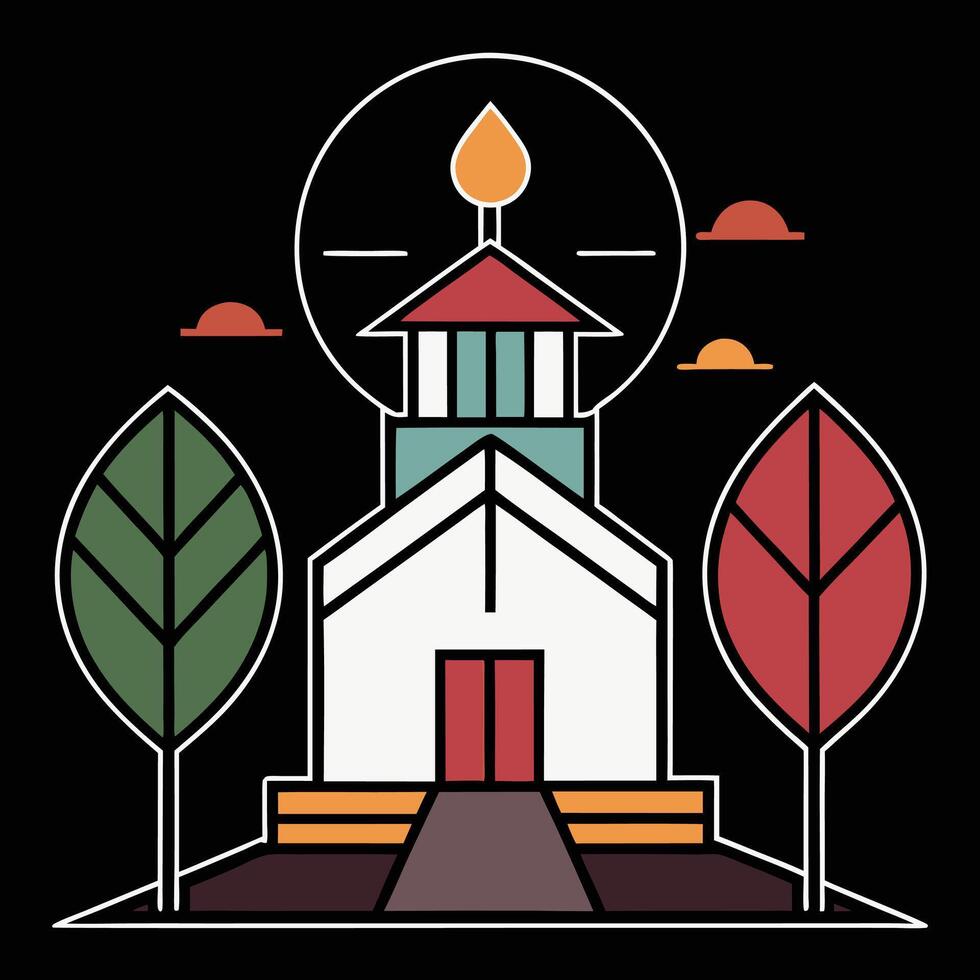 Church icon with a tree and a church vector