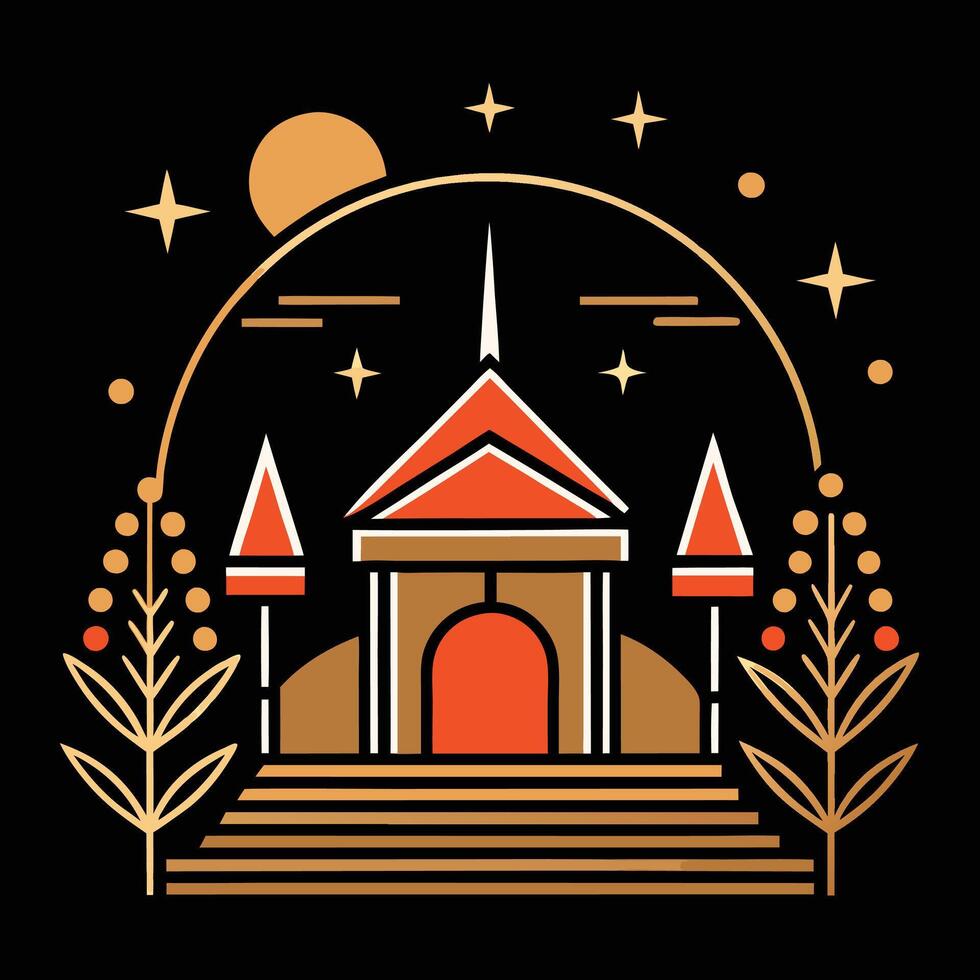 A temple with a star in the sky and a moon vector