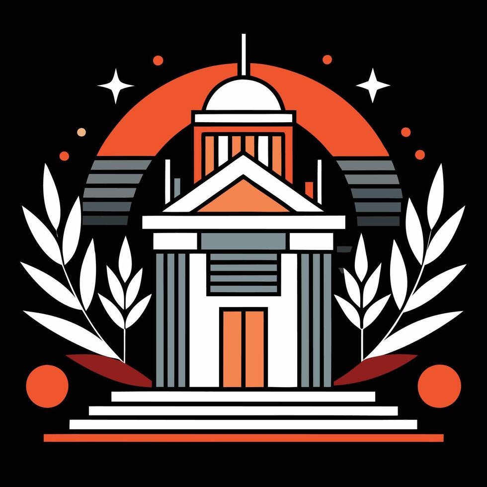 A building with a clock on top and a crown on the front vector