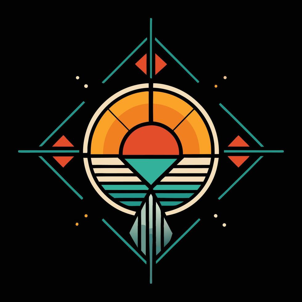 A tribal style logo with a sun and a bird vector