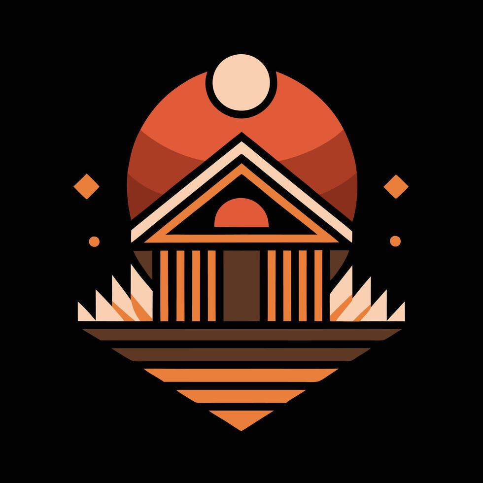An orange and brown house with a sun in the background vector