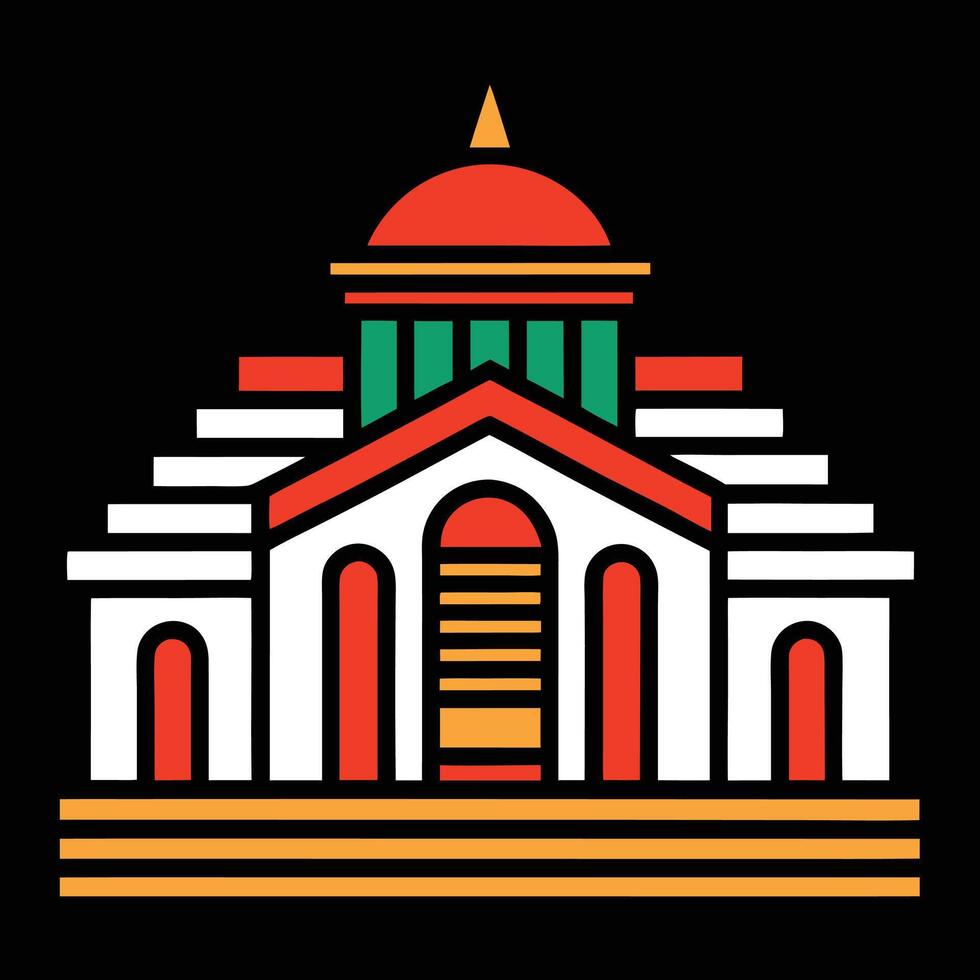 A building with a red roof and green and yellow colors vector