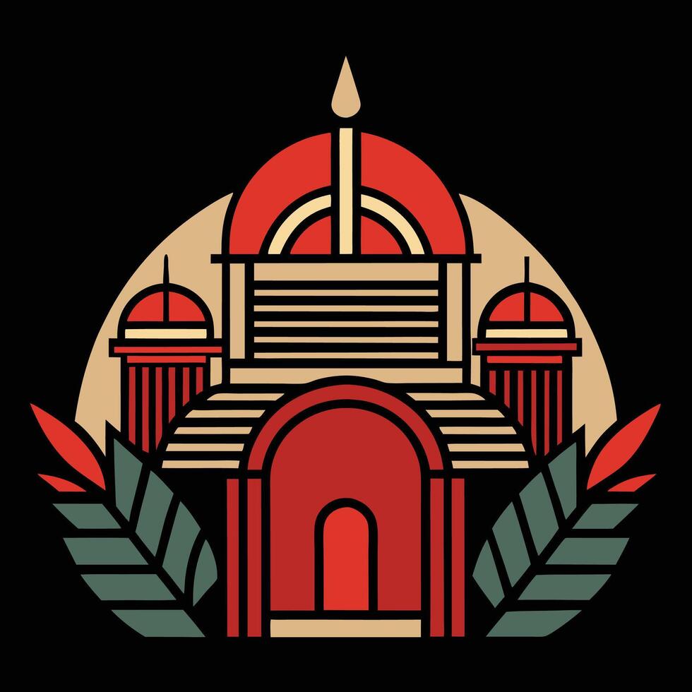 A red and green building with a dome vector