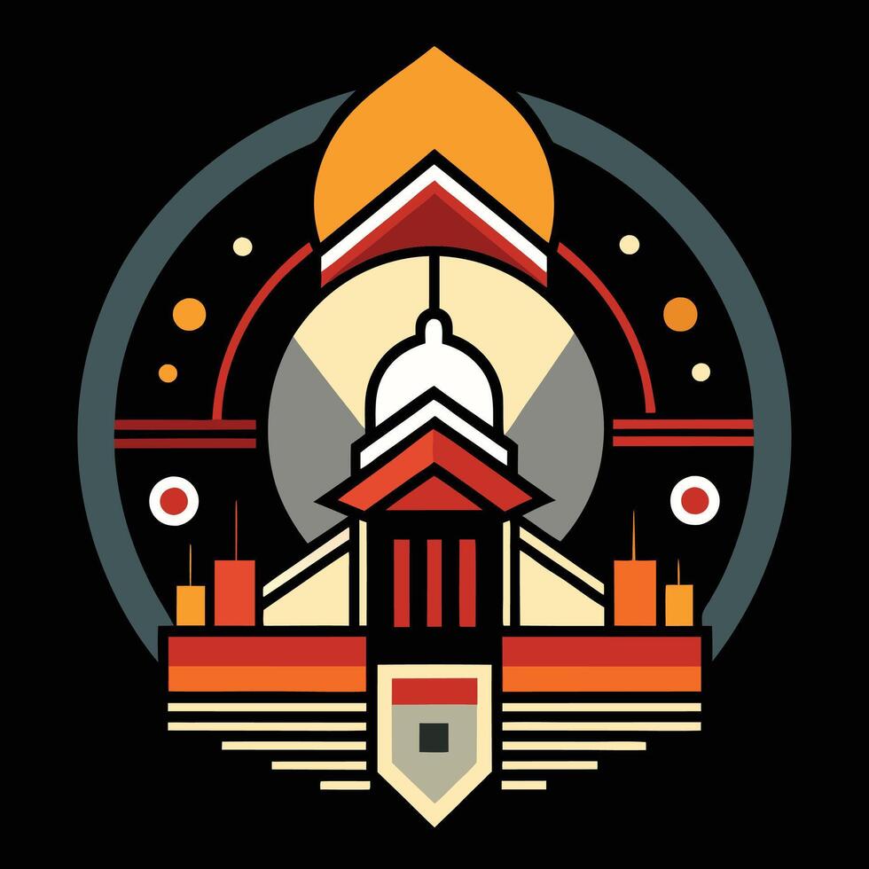 A logo for a building with a dome and a clock vector