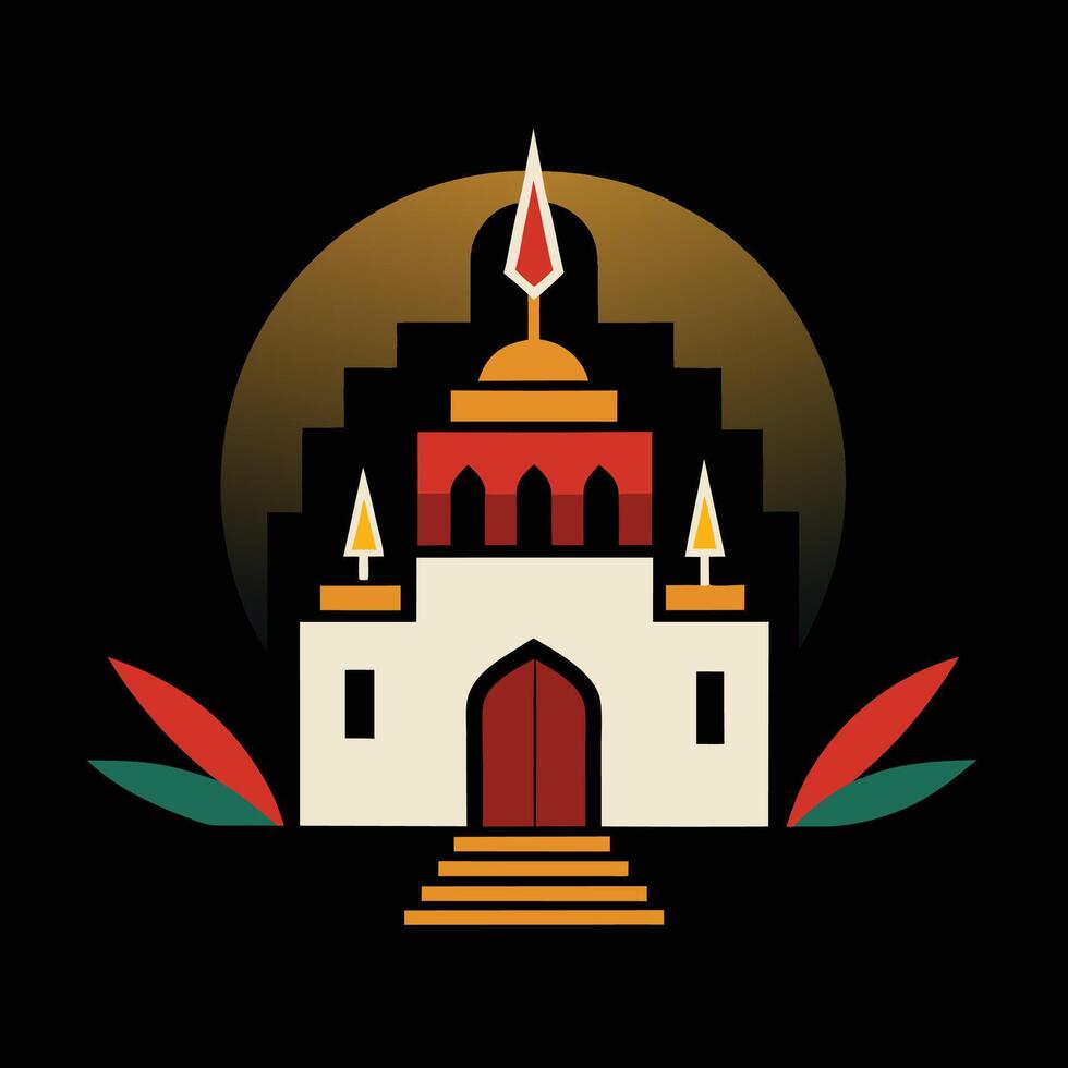 A building with a red roof and a golden spire vector