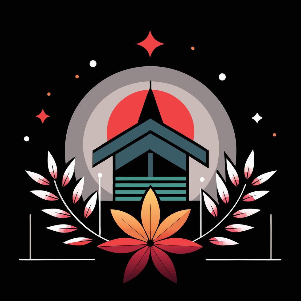 A house with a flower and stars on it vector