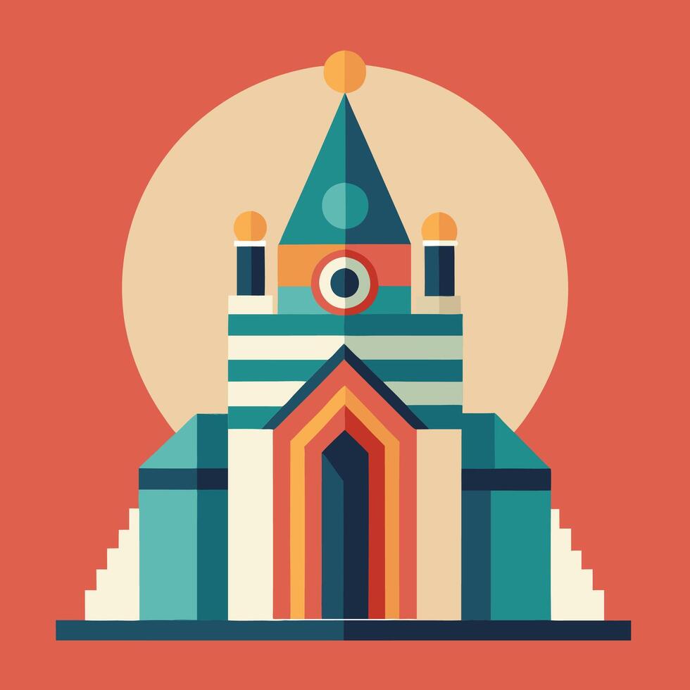 A colorful illustration of a church with a tower vector