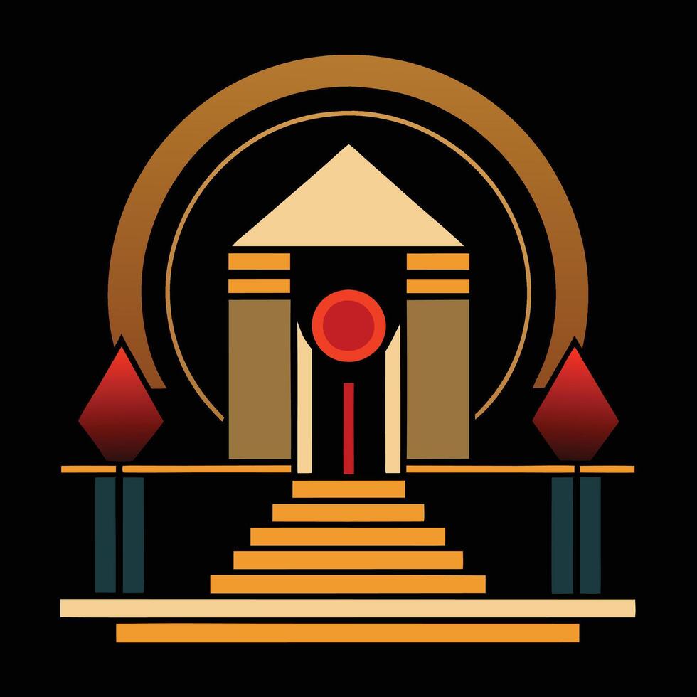 An illustration of a building with a red door and stairs vector