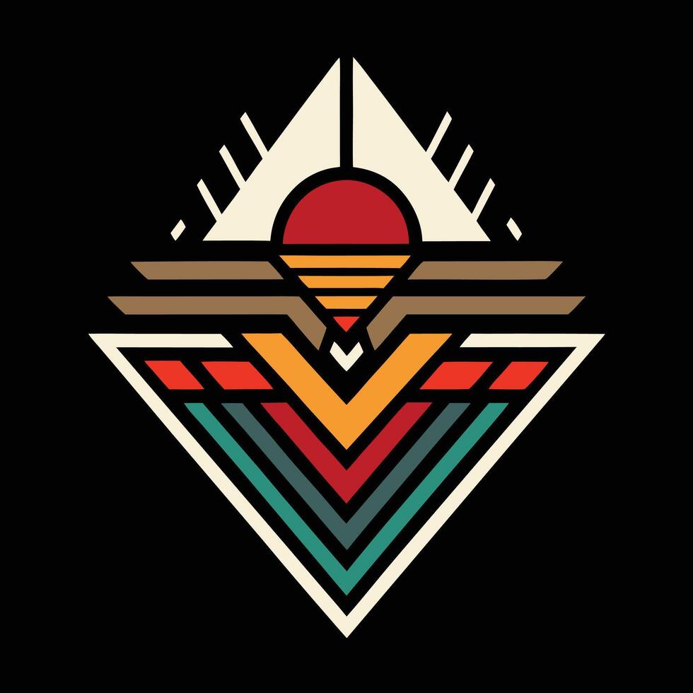 A tribal style logo with a sun and a triangle vector