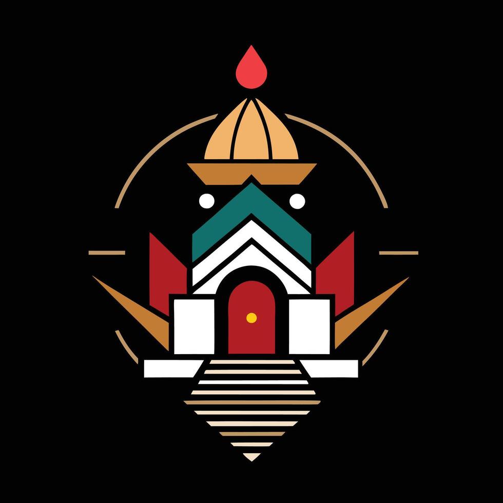 The logo for a temple with a red and white roof vector
