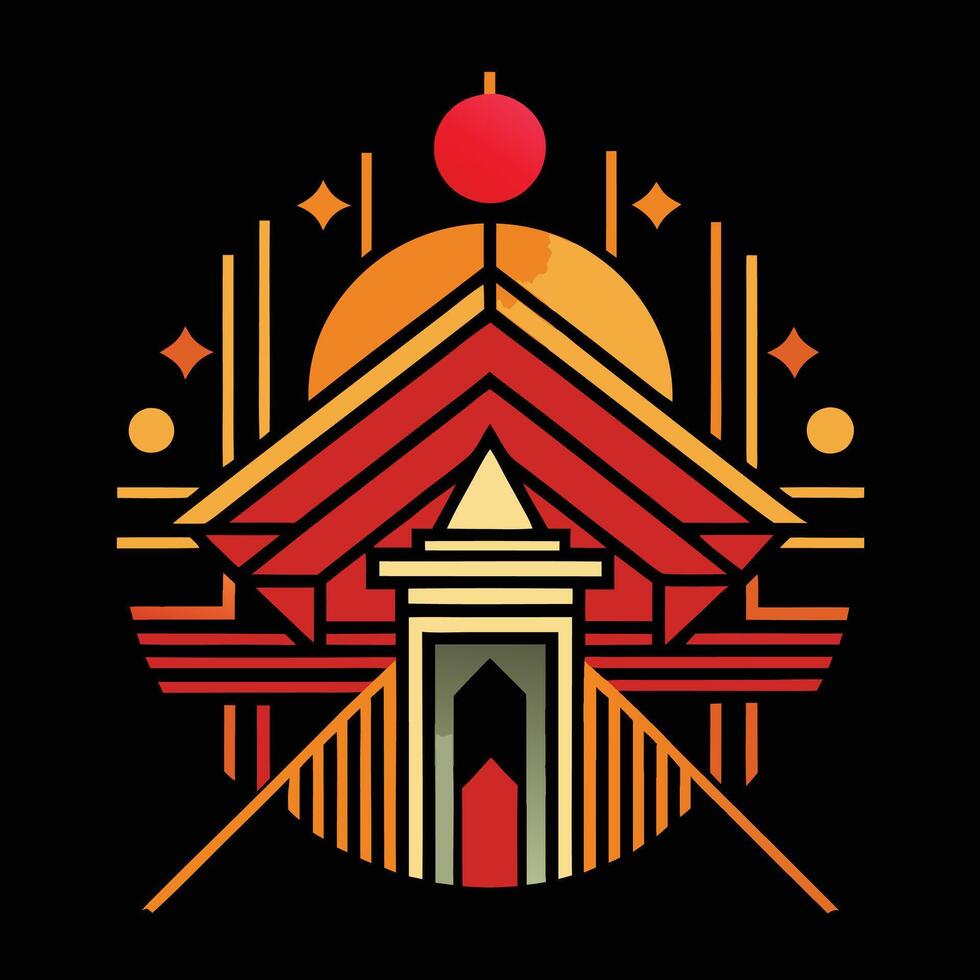 A logo for a building with a red and orange design vector