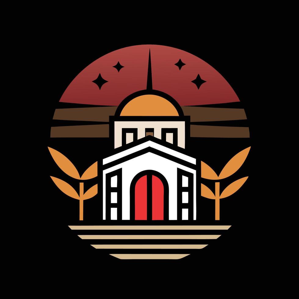 The logo for a church in the middle of a sunset vector