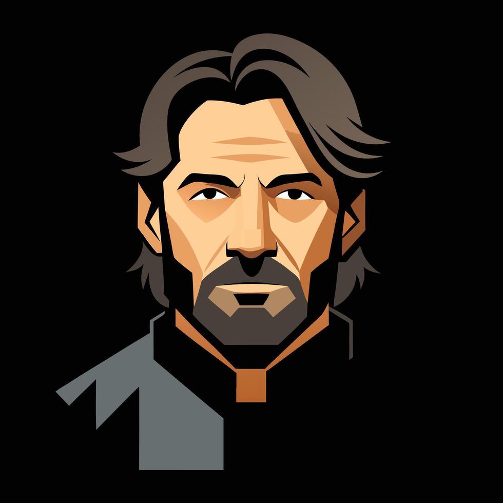 A man with long hair and beard in a black shirt vector
