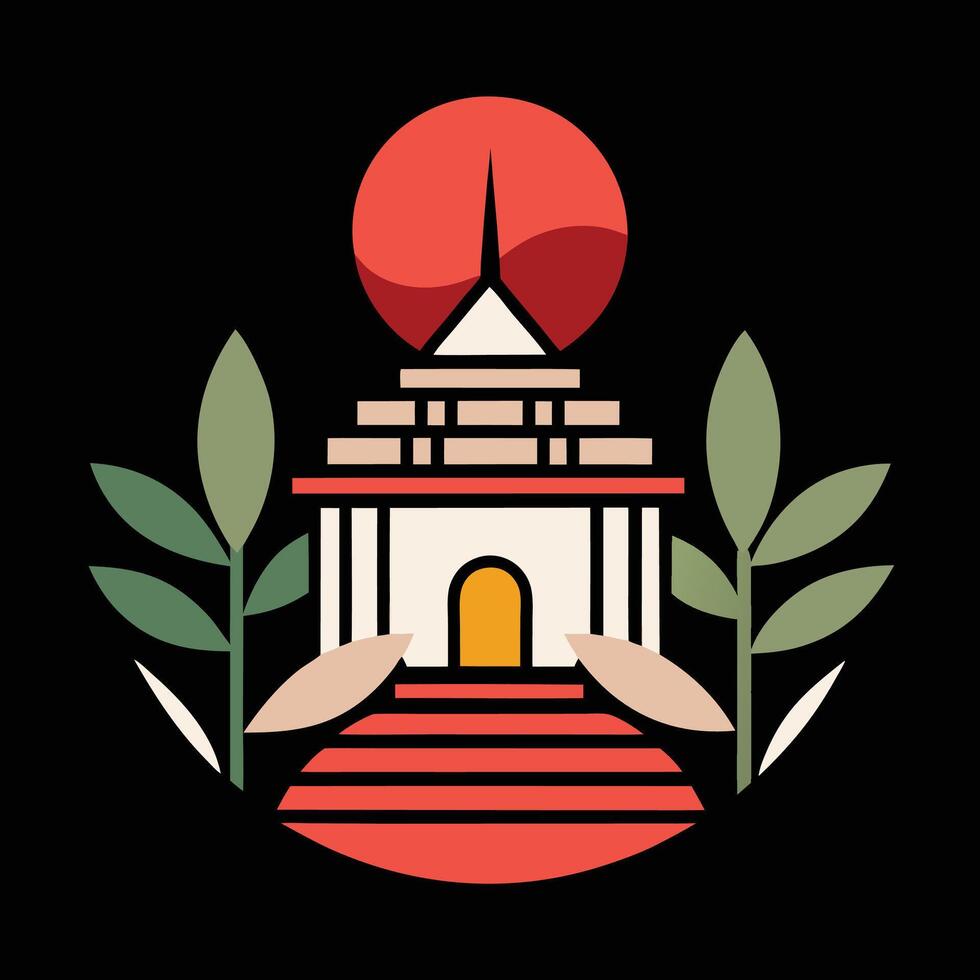 A temple with a red sun in the background vector