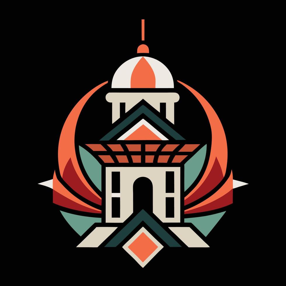 A logo for a building with a clock on top vector