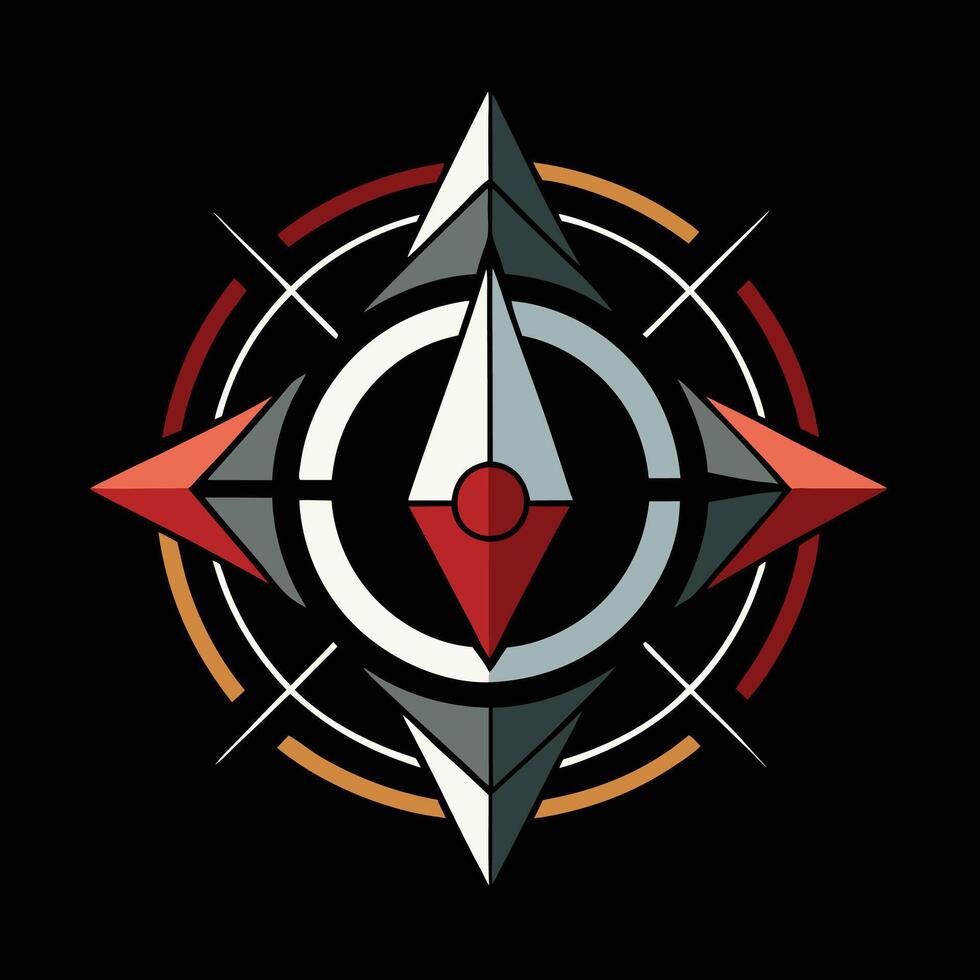 A red and black compass with a star in the middle vector