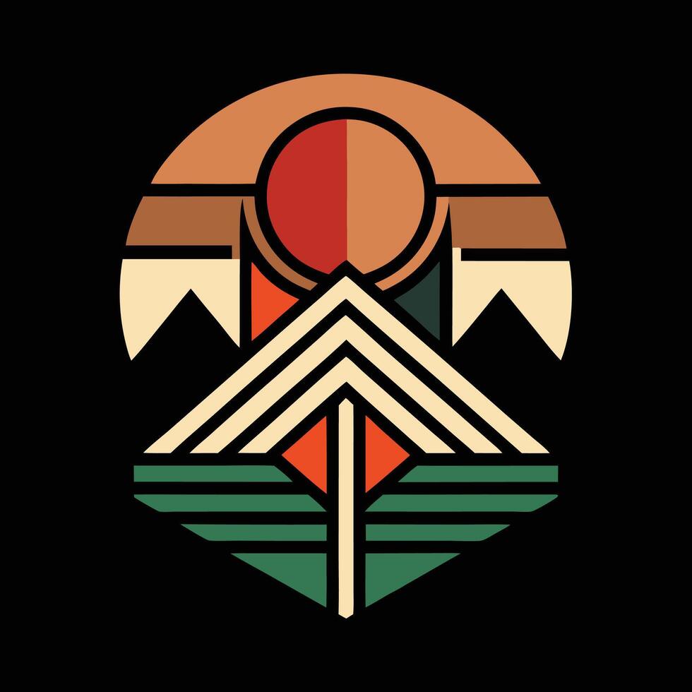 A tribal style logo with mountains and sun vector