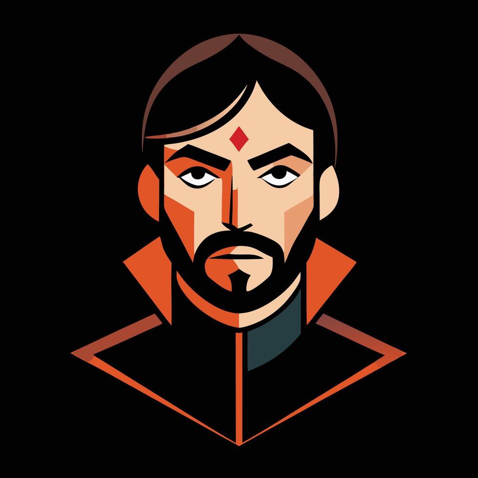 A man with a beard and a black and orange background vector