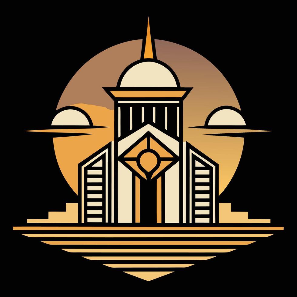 The logo for a building with a clock tower vector