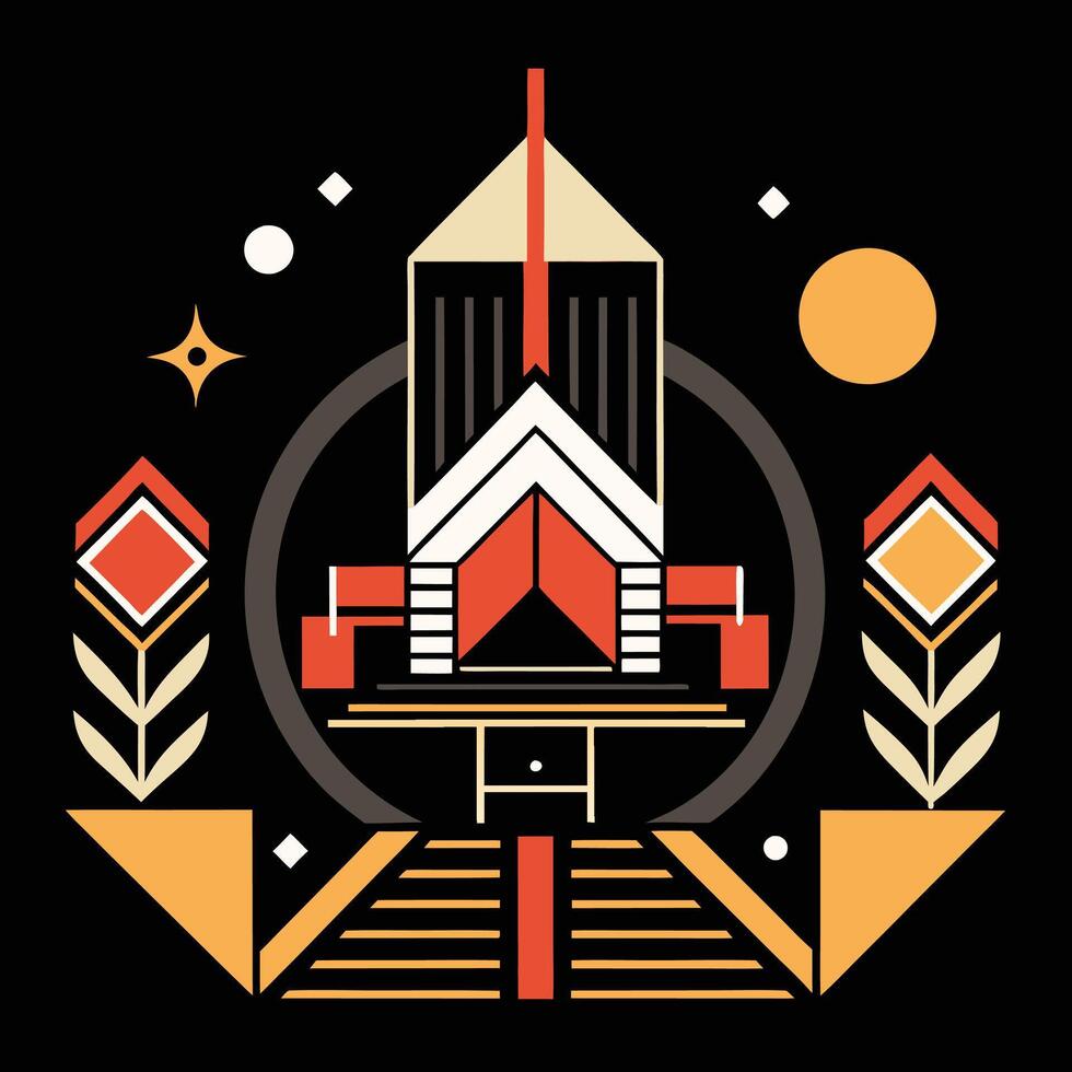 A building with a red and orange design on it vector