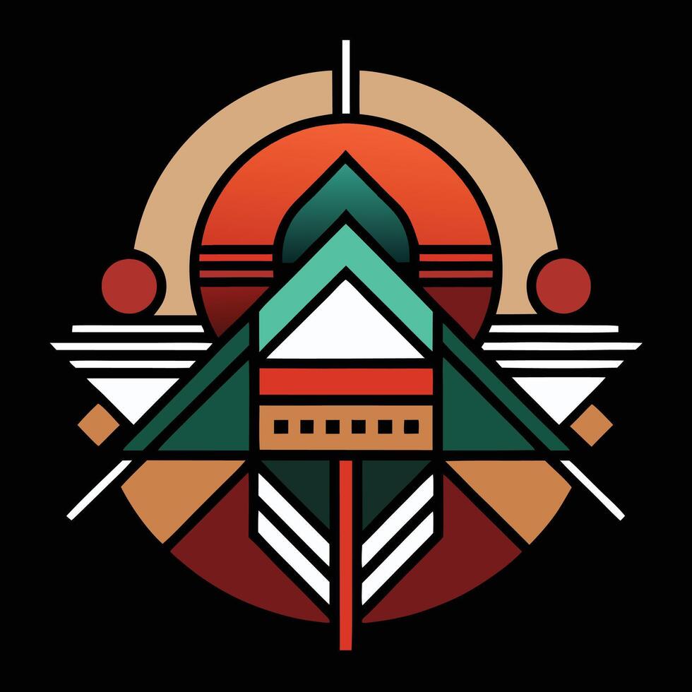 A colorful geometric design with a sun and a triangle vector