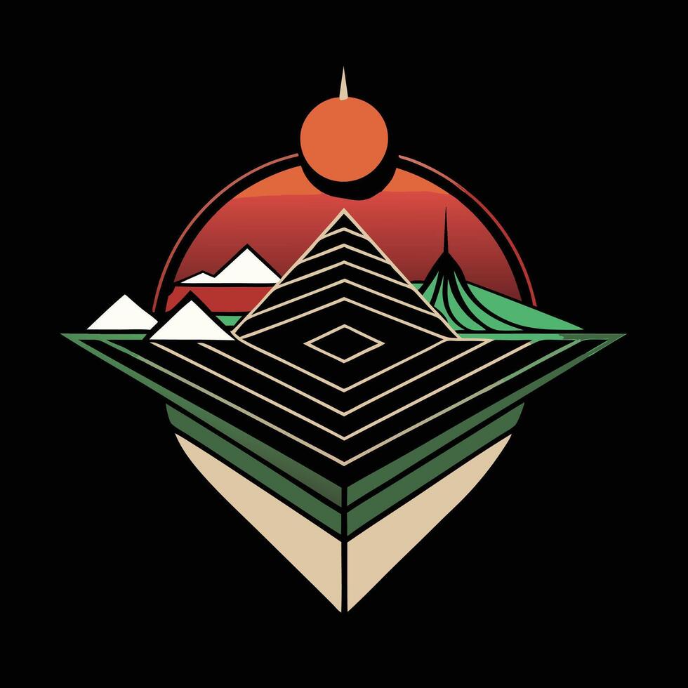 The pyramid of the sun and the mountains vector