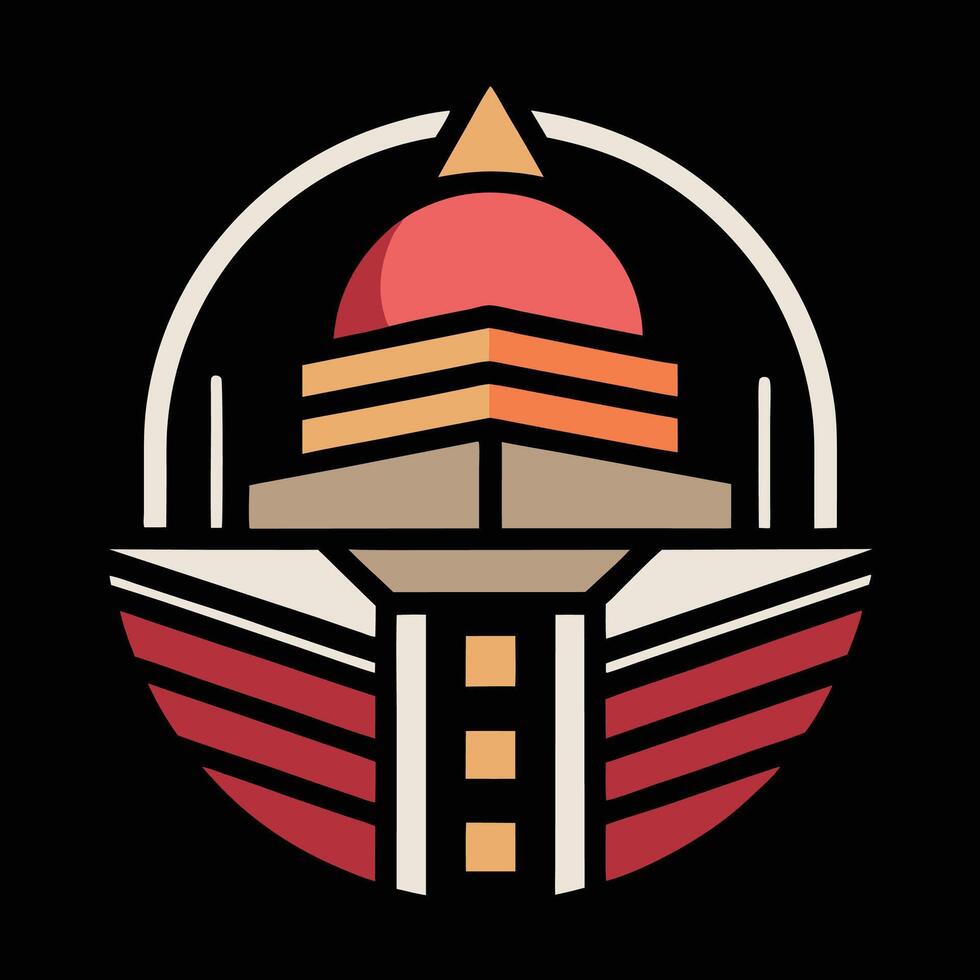 The logo for a building with a red and orange roof vector