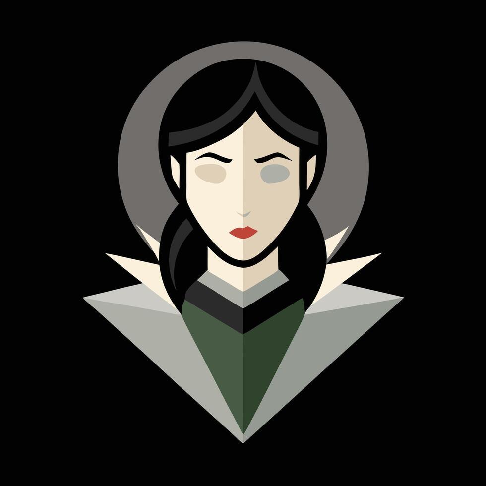 A woman with black hair and green eyes vector