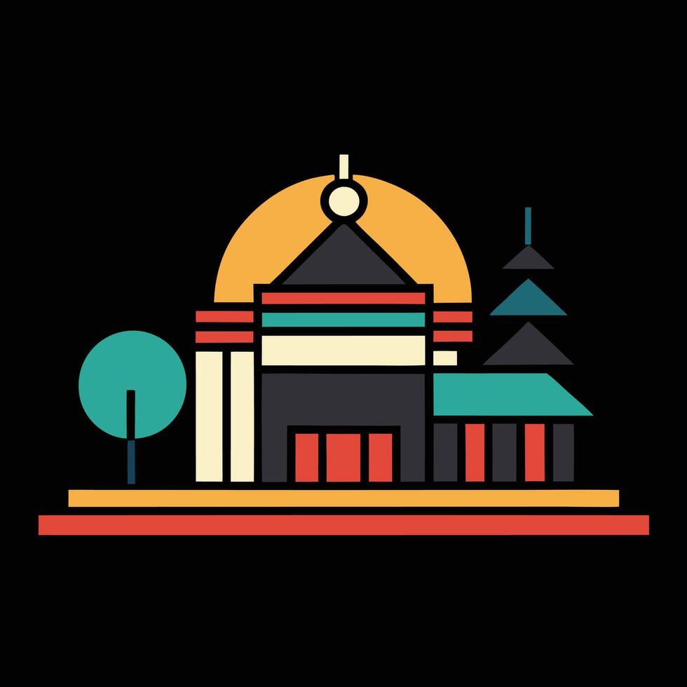 A church and a tree in a flat style vector
