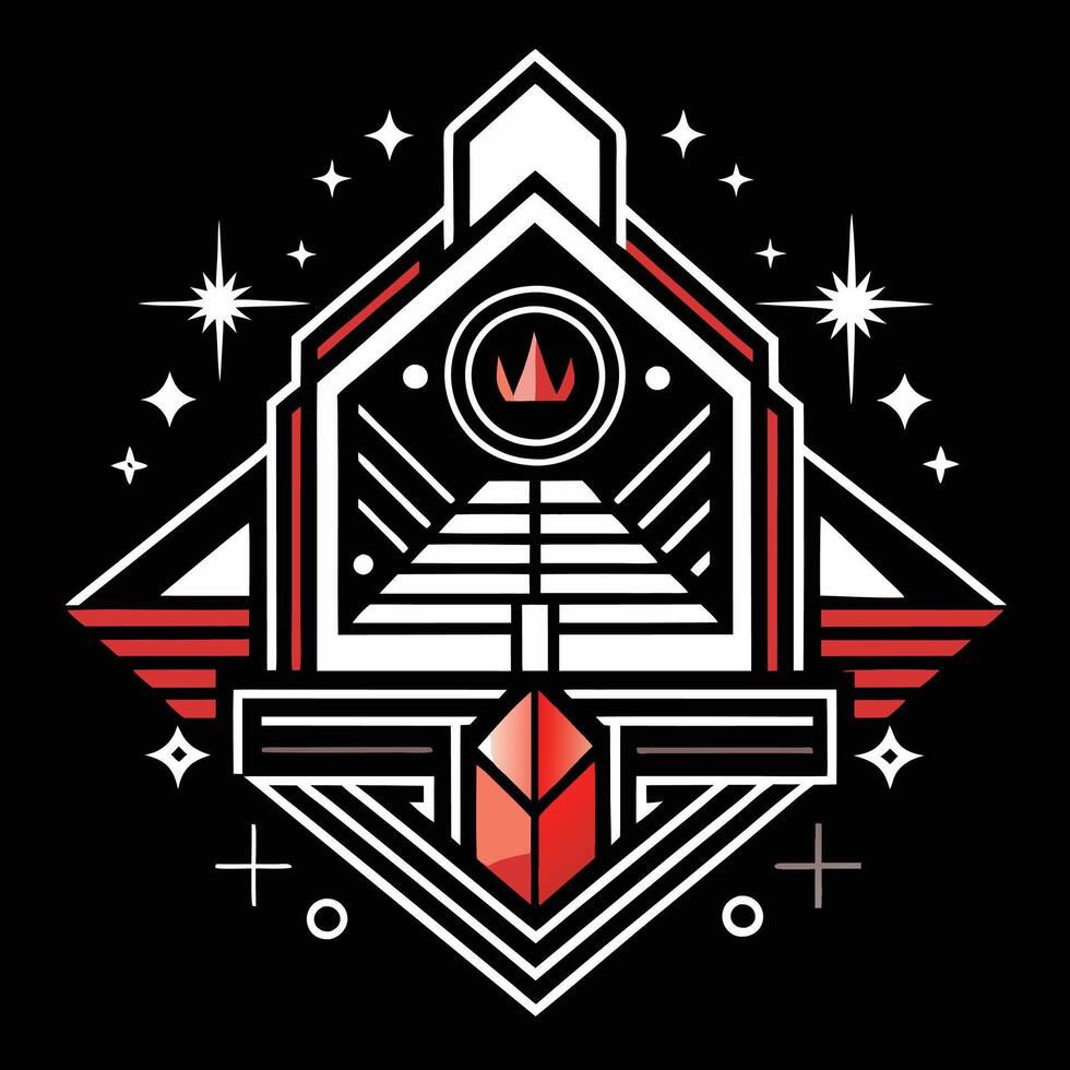 A red and white logo with a triangle and stars vector
