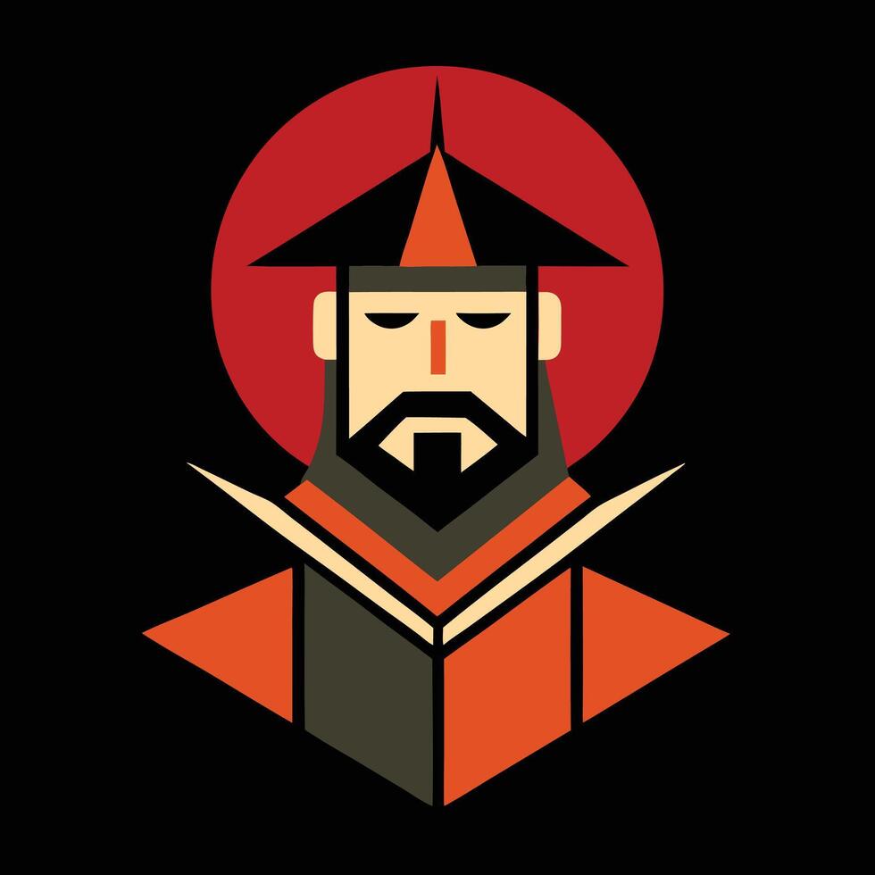 The monk is wearing a red hat and has a beard vector