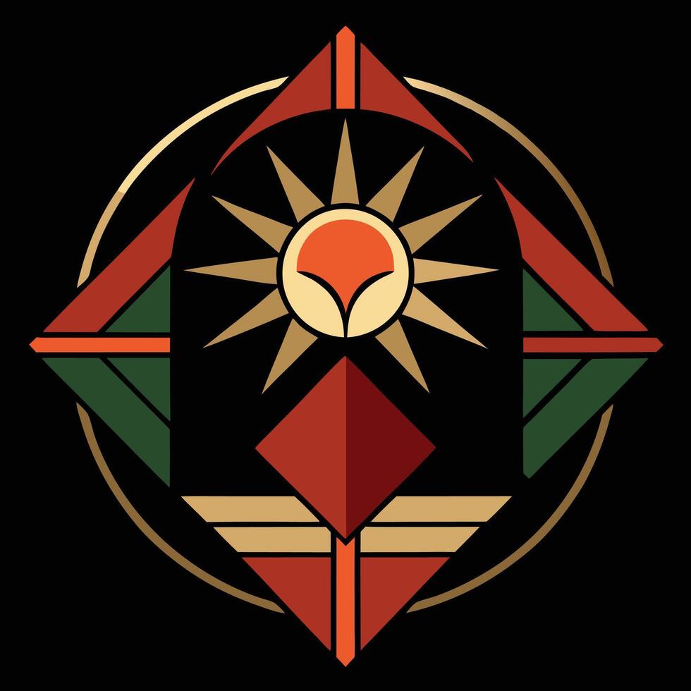 The sun is shining in a geometric design on a black background vector