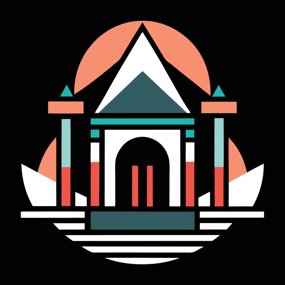 A logo for a temple with a pyramid and a sun vector