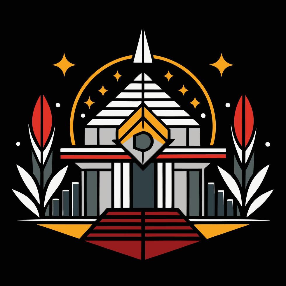 A building with a clock and stars on it vector