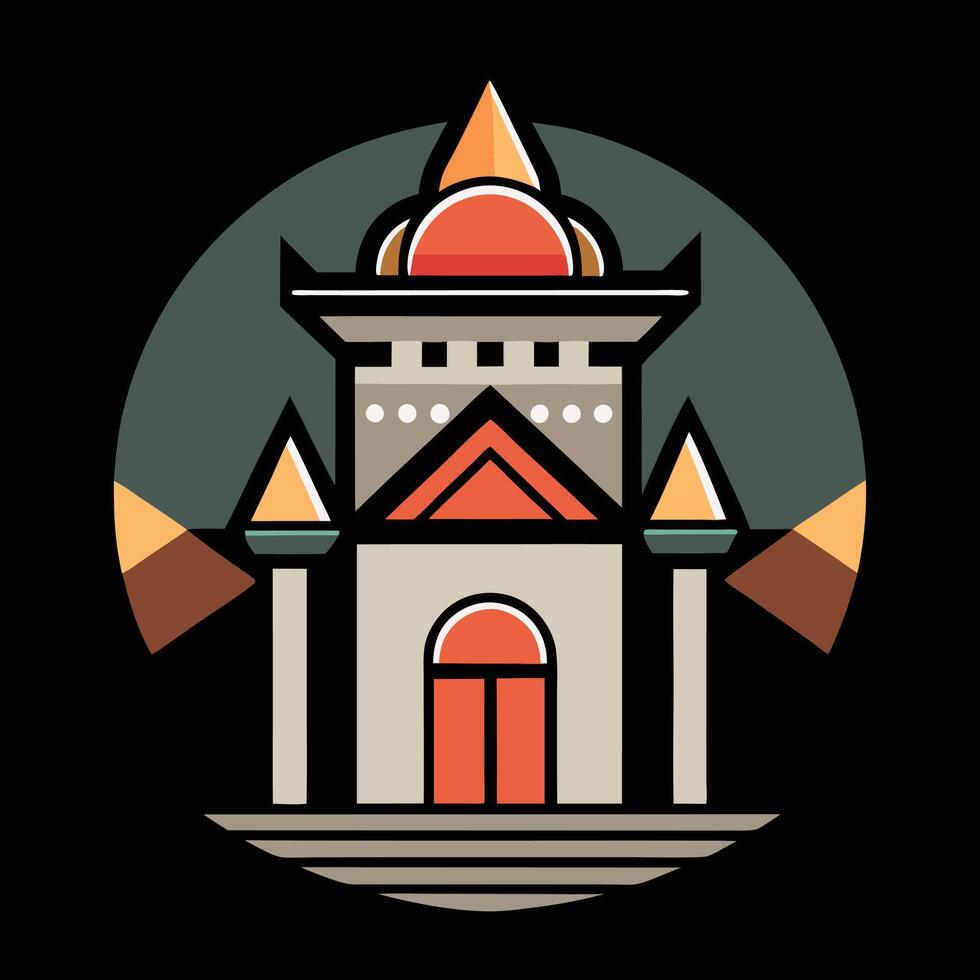 A building with a red roof and orange windows vector