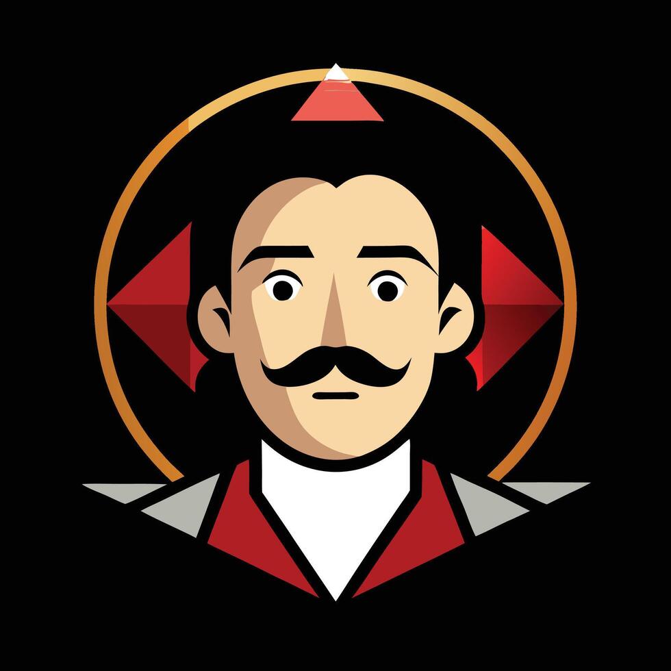 A man with a mustache and a red and black hat vector