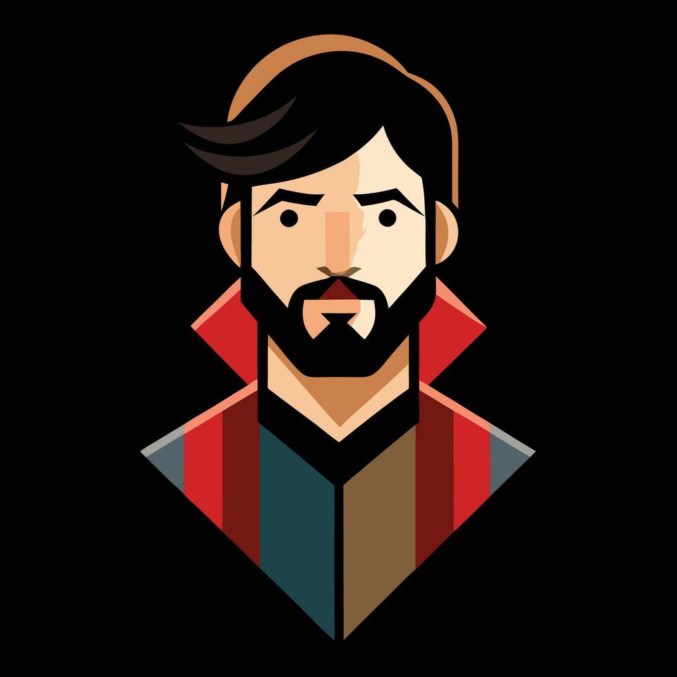 A man with a beard and a red and blue scarf vector