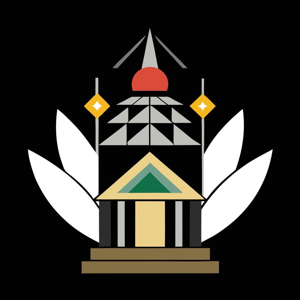 A black background with a white and red building vector