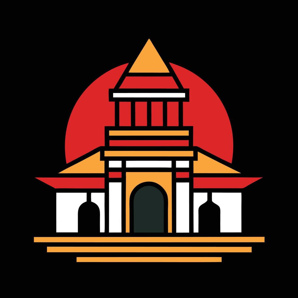 A building with a red roof and a sun in the background vector