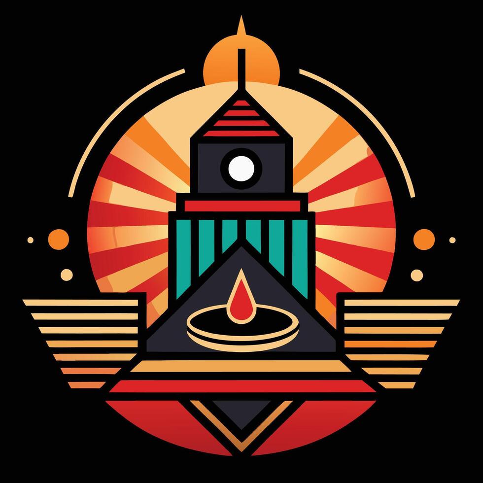 A logo for a temple with a clock and a pyramid vector