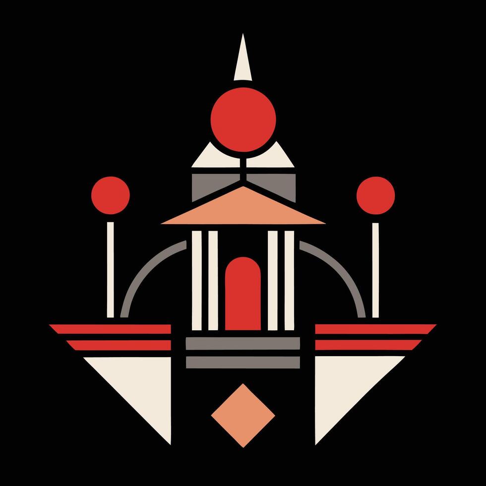 A black and red logo with a tower and two red balls vector