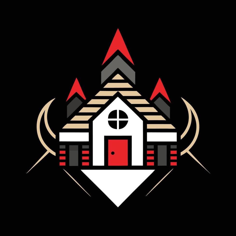 A house with a red roof and a black background vector