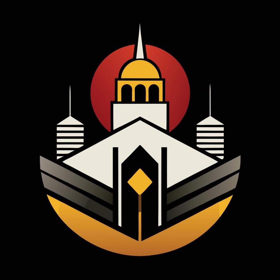 The logo for the game is a building with a clock on top vector