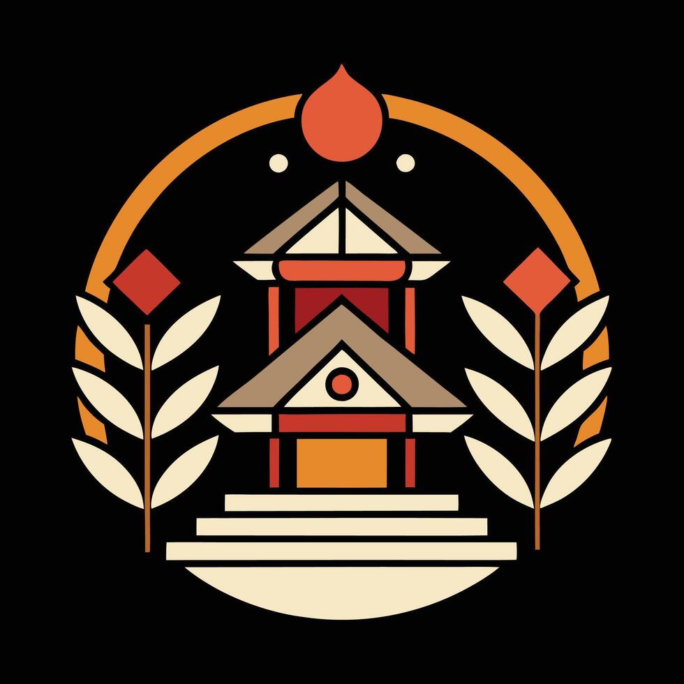 A logo for a temple in a round frame vector