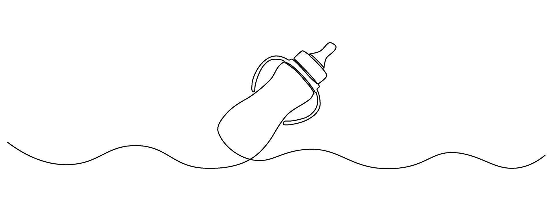 Continuous drawing one line drawing of baby bottle. Feeding bottle image in simple editable line style vector