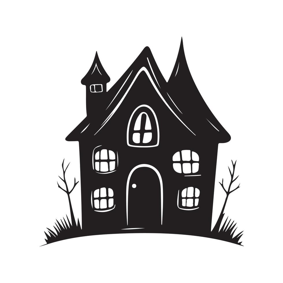 A black and white illustration of a house with a window vector