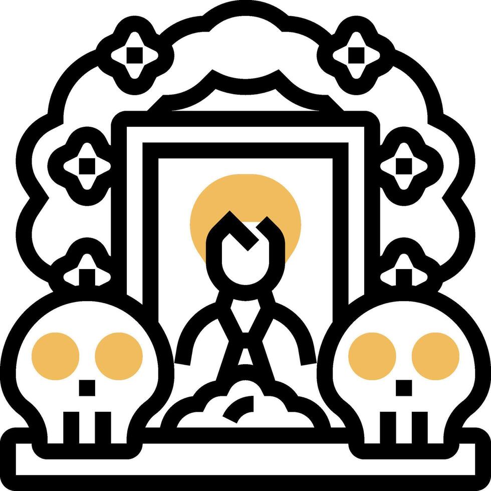 A black and white image of a man in a room with skulls vector