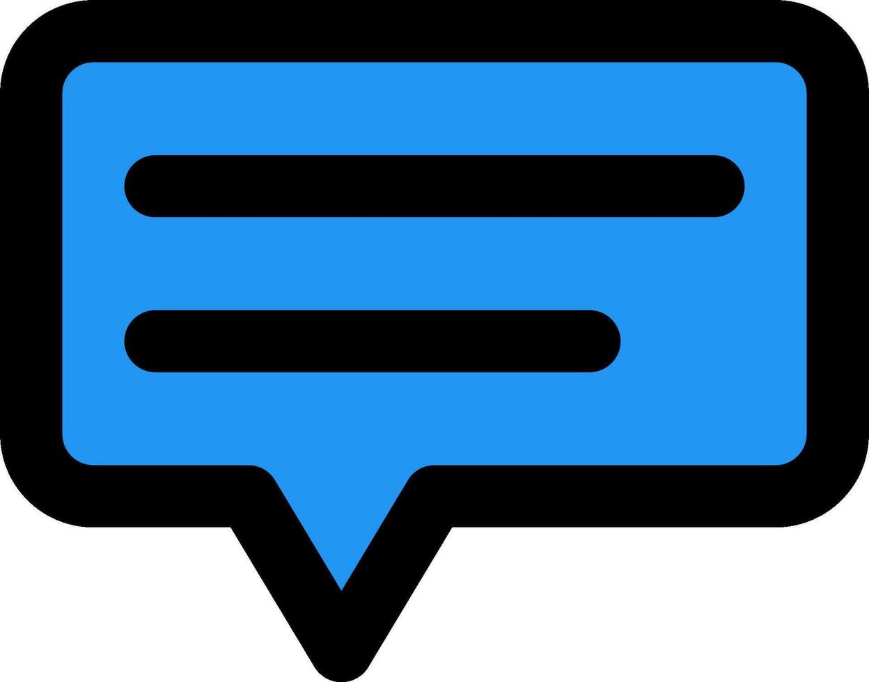 A blue speech bubble icon with a black outline vector