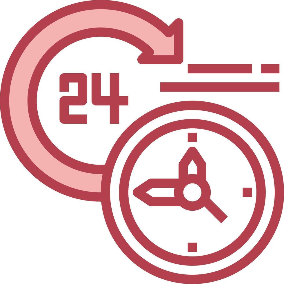 A clock and a red arrow pointing to the 24 hour clock vector